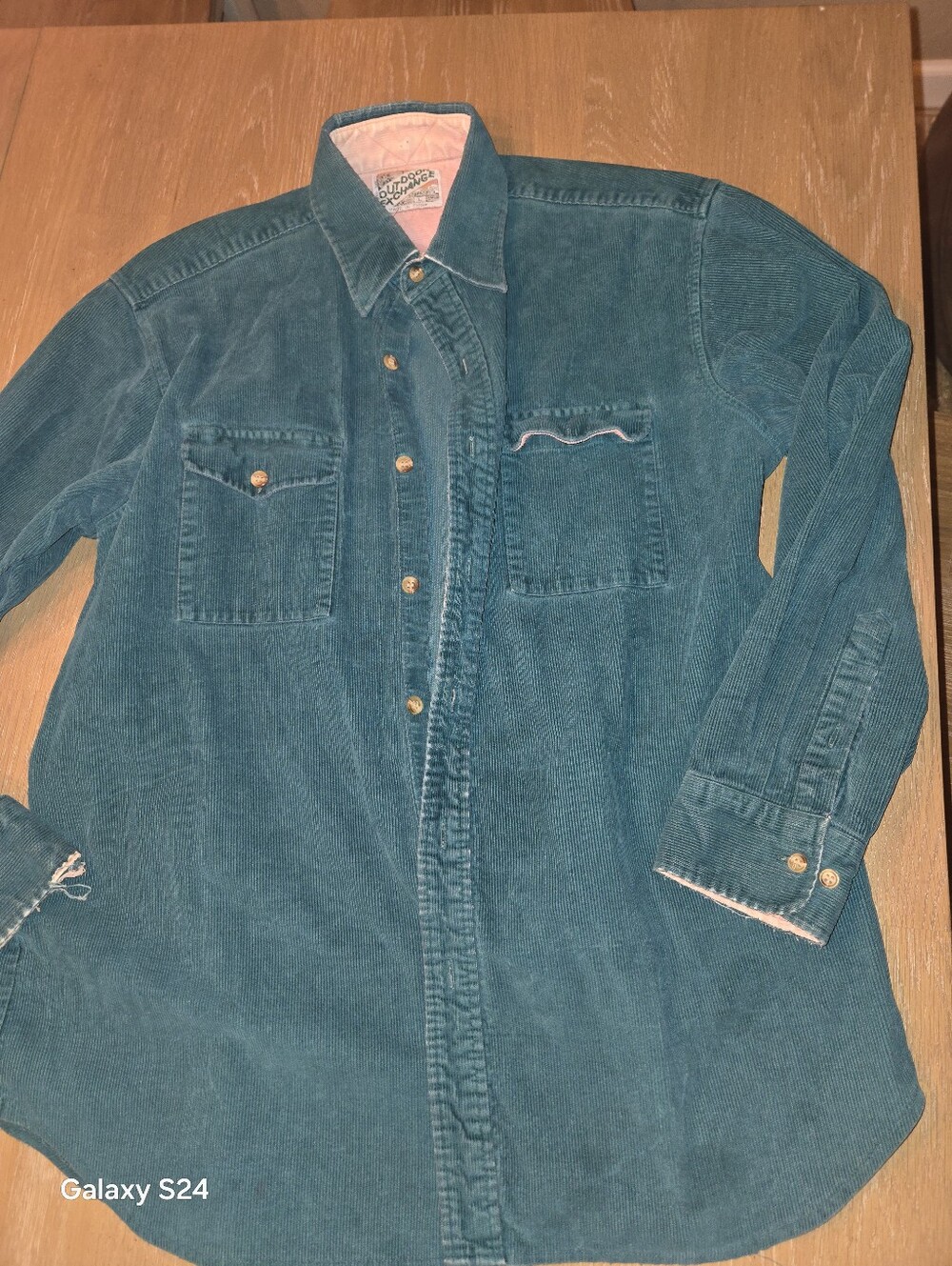 Men's Teal Corduroy Button-Down Shirt Jacket Vintage Outdoor Exchange Sz L